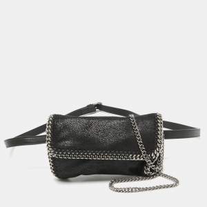 Stella McCartney Black Faux Leather Mini Falabella Flap Convertible Belt Bag