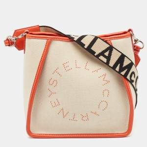 Stella McCartney Beige/Orange Canvas and Faux Leather Logo Crossbody Bag
