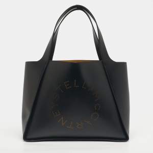 Pre Owned Stella McCartney Black Faux Leather Large The Logo Tote