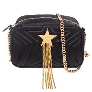 Pre Owned Stella McCartney Black Quilted Satin Stella Star Crossbody Bag