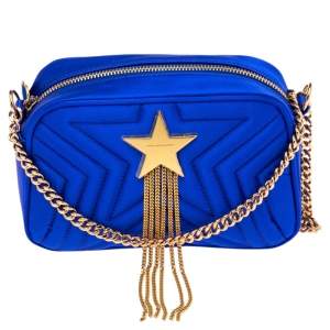 Pre Owned Stella McCartney Blue Quilted Satin Stella Star Crossbody Bag