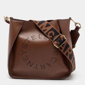 Pre Owned Stella McCartney Brown Faux Leather Stella Logo Crossbody Bag