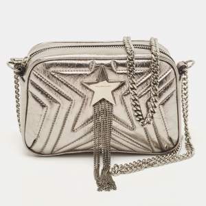 Stella McCartney Silver Quilted Laminated Faux Leather Stella Star Crossbody Bag