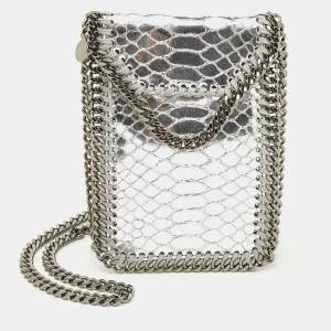 Stella McCartney Silver Python Embossed Leather Falabella Phone Crossbody Bag