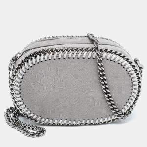 Stella McCartney Grey Faux Suede Oval Falabella Crossbody Bag