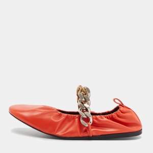 Stella McCartney Orange Faux Leather Falabella Soft Ballet Flats Size 38