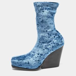 Stella McCartney Blue Velvet Groove Ankle Boots Size 37