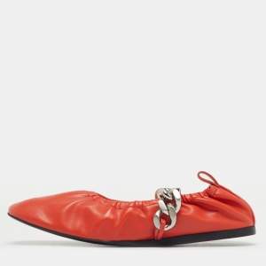 Pre Owned Stella McCartney Orange Faux Leather Falabella Soft Ballet Flats Size 37
