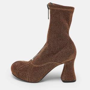 Pre Owned Stella McCartney Brown Lurex Fabric Groove Ankle Boots Size 37.5