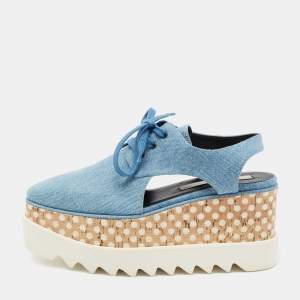 Stella McCartney Blue Denim Elyse Platform Slingback Derby Sneakers Size 36