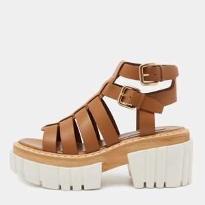 Stella McCartney Brown Faux Leather Emilie Gladiator Heeled Sandals Size 38
