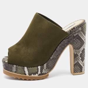 Stella McCartney Olive Green Faux Suede Platform Mules Size 38