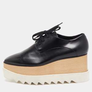 Pre Owned Stella McCartney Black Faux Leather Elyse Derby Platform Sneakers Size 38