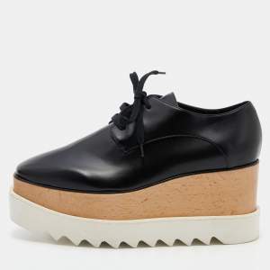 Stella McCartney Black Faux Leather Elyse Platform Derby Sneakers Size 36