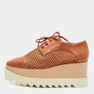 Stella McCartney Brown Faux Cut Out Leather Elyse Platform Derby Sneakers Size 38