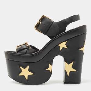 Stella McCartney Black Faux Leather Platform Ankle Strap Sandals Size 38