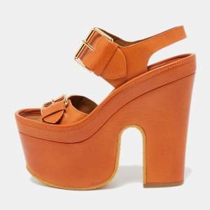Stella McCartney Brown Faux Leather Block Heel Platform Sandals Size 38