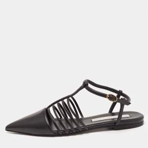 Stella McCartney Black Faux Leather Strappy Slingback Flat Sandals Size 37