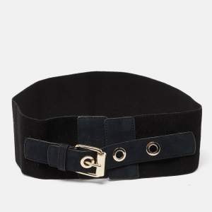 Stella McCartney Black Elastic and Faux Suede Buckle Wide Belt 70CM