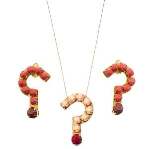 Stella McCartney Resin Question Mark Gold Tone Pendant Necklace and Earrings set