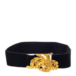 Stella McCartney Black Canvas Palm Tree Buckle Belt 80 CM
