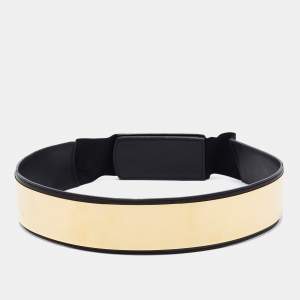 Stella McCartney Black Faux Leather Gold Tone Metal Plate Waist Belt 75 CM