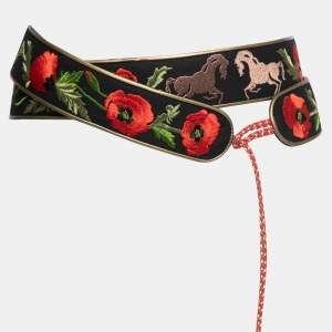 Stella McCartney Multicolor Floral Embroidered and Leather Double Wrap Belt 75CM