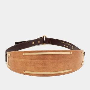 Stella McCartney Dark Brown Faux Leather and Wood Wide Belt 80CM