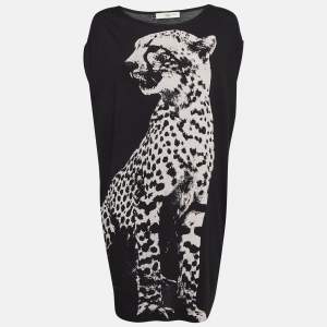 Pre Owned Stella McCartney Black Leopard Print Jersey T-Shirt M