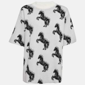 Pre Owned Stella McCartney Grey Pixel Horse Intarsia Knit Sweatshirt M