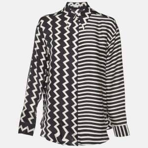 Stella McCartney Black/White Chevron & Stripes Print Jacquard Silk Shirt S