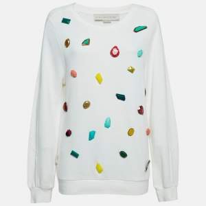 Pre Owned Stella McCartney White Natural Stones Detail Cotton Sweatshirt M