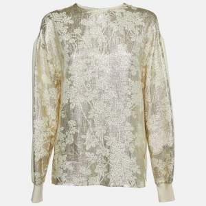 Stella McCartney Cream/Gold Brocade Full Sleeves Jumper Top M