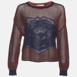 Pre Owned Stella McCartney Navy Blue Floral Patched Knit Sweater S