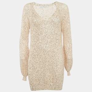 Pre Owned Stella McCartney Beige Sequined Crochet Knit Sweater Dress S