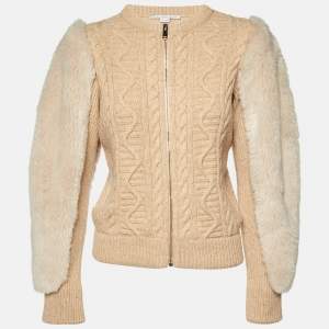 Stella McCartney Beige Cable Knit Wool Zip-Up Cardigan XS