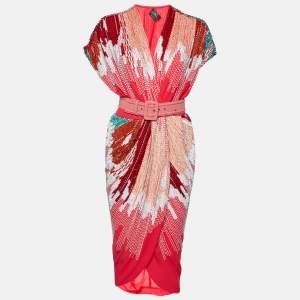 Stella McCartney Fuchsia Pink Embellished Crepe Wrap Dress L