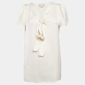 Pre Owned Stella McCartney Cream Satin Tie-Up Neck Blouse M