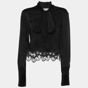 Pre Owned Stella McCartney Black Silk Lace Long Sleeve Top M