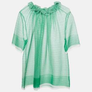Stella McCartney Green Stars Print Lurex Georgette Ruffled Top M