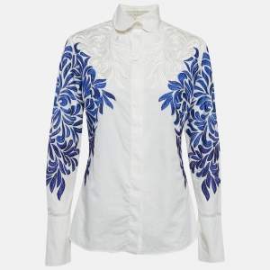 Stella McCartney White/Blue Embroidered Cotton Long Sleeve Shirt S