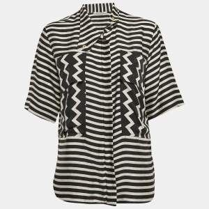 Stella McCartney Black/White Stripe Textured Silk Blouse M