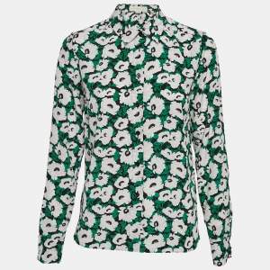Stella McCartney Green Floral Print Silk Long Sleeve Shirt S