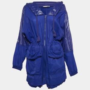 Adidas x Stella McCartney Blue Coated Nylon Cinched Waist Windbreaker Hoodie Jacket XS