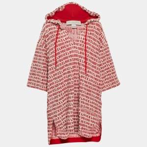 Stella McCartney Red I Love You Print Cotton Terry Poncho XL
