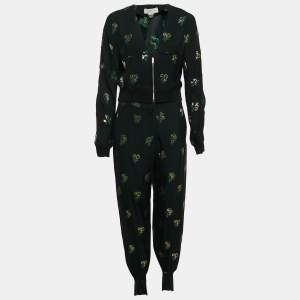 Stella McCartney Black Jacquard Rib Knit Trimmed Pant Top Set S