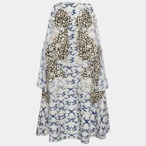 Stella McCartney White Printed Silk Layered Midi Skirt M 