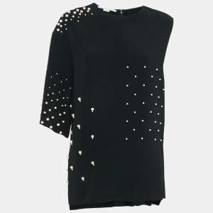 Stella McCartney Black Crepe Beaded Top L