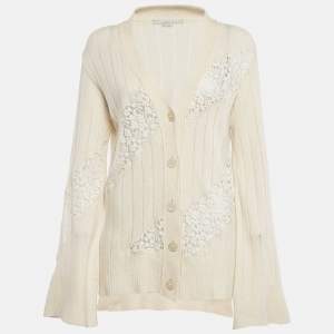 Stella McCartney Cream Cashmere Lace Detail Button Front Cardigan M