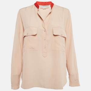 Stella McCartney Pale Pink Silk Crepe Contrast Collar Detail Blouse M
